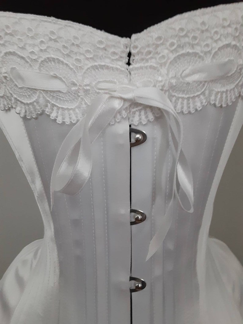 Luminous White Satin Handmade Edwardian S Bend Steel Boned Corset with Lace Detail Custom made Just for you image 2