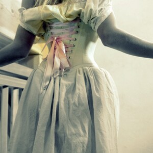 Wedding Clothing, underbust corset, natural cotton, satin ribbon laces and chemise image 5