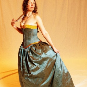Limited Edition Turquoise Blue and Gold Corset Gown Custom Made perfect Victorian Mermaid Steampunk Wedding Dress image 2