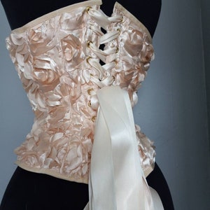 Sample sale Glorious deep cream roses handmade steel boned Victorian overbust corset one of a kind handmade in Canada by La belle fairy image 5