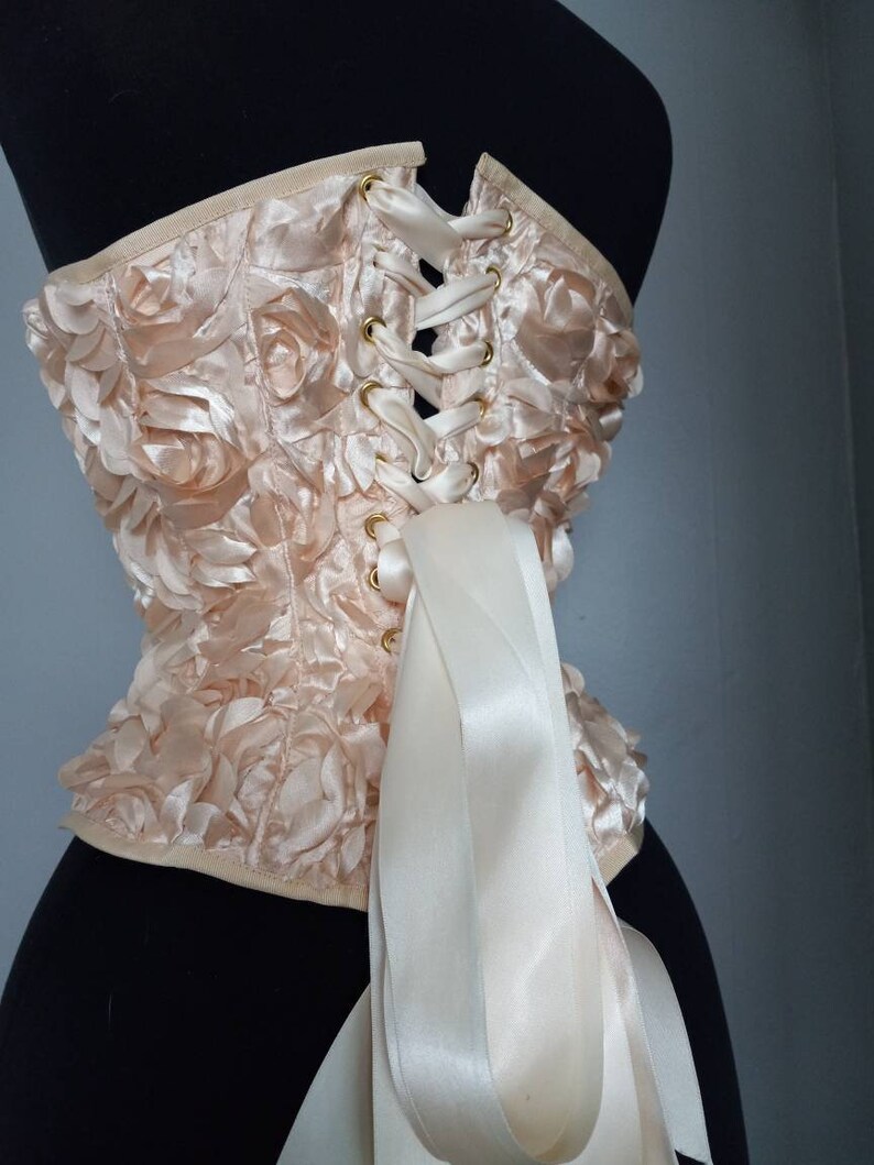 Sample sale Glorious deep cream roses handmade steel boned Victorian overbust corset one of a kind handmade in Canada by La belle fairy image 5