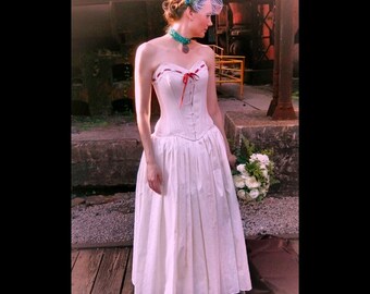 Natural Cotton Handmade Rustic Victorian Steampunk Wedding Dress with Corset and skirt custom made just for you