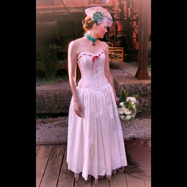 Natural Cotton Handmade Rustic Victorian Steampunk Wedding Dress with Corset and skirt custom made just for you