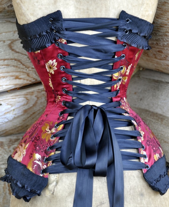 Stunning Sexy Bespoke Handmade Red Brocade Silk Floral Steel Boned Overbust  Corset With Black Victorian Trim Custom Made Just for You -  Canada