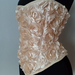 Sample sale Glorious deep cream roses handmade steel boned Victorian overbust corset one of a kind handmade in Canada by La belle fairy image 6