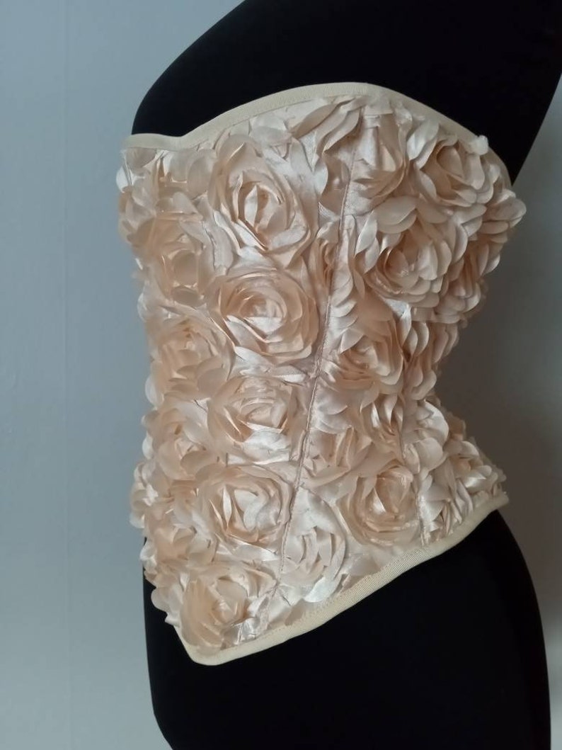 Sample sale Glorious deep cream roses handmade steel boned Victorian overbust corset one of a kind handmade in Canada by La belle fairy image 6