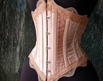 Handmade ballet pink Victorian steel boned underbust corset custom made just for you