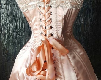 DESTINY...handmade Replica 1910 Edwardian S bend peach satin steel boned Corset custom made just for you!
