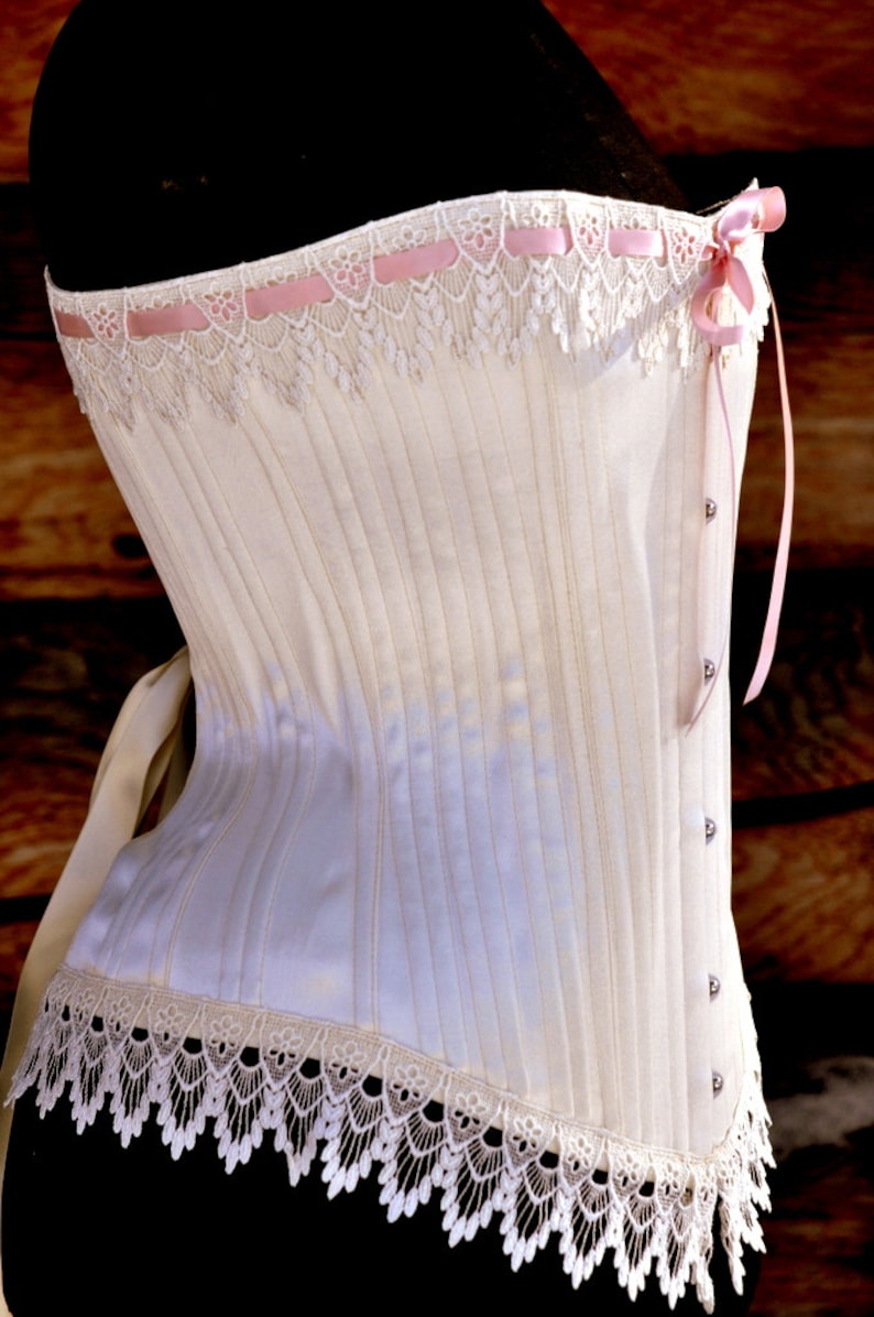 NANCYBespoke Traditional Ivory Satin Handcrafted Victorian Wedding Corset by professional corsetiere LaBelleFairy for wedding or boudoir image 4