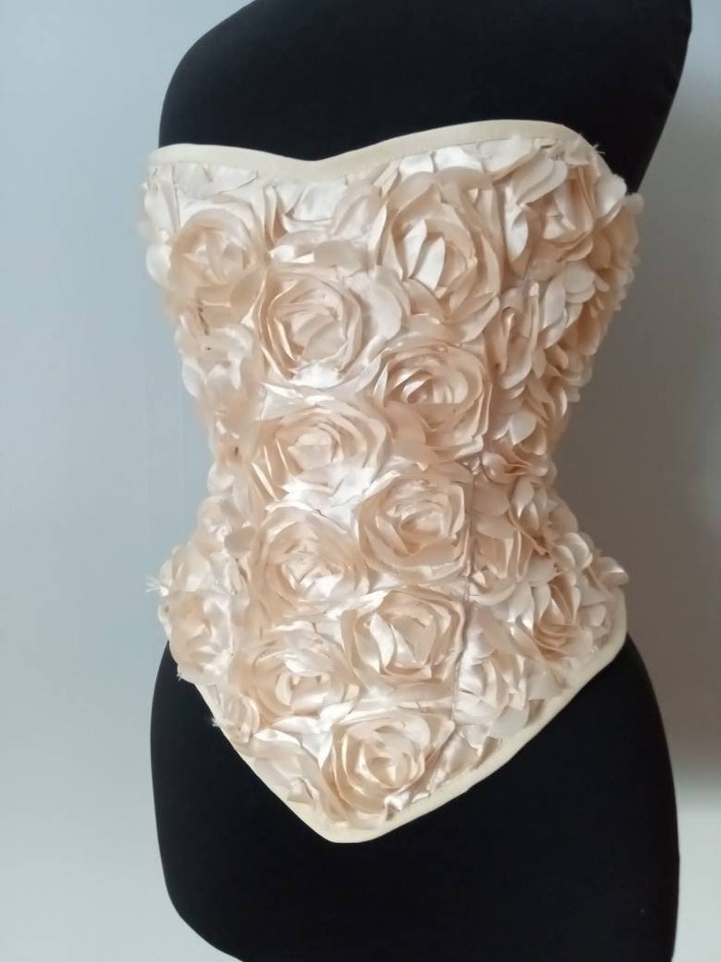 Sample sale Glorious deep cream roses handmade steel boned Victorian overbust corset one of a kind handmade in Canada by La belle fairy image 2