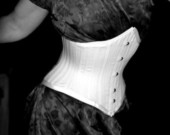 Custom made just for you Tightlacing underbust waist training steel boned corset in white natural or black cotton coutil