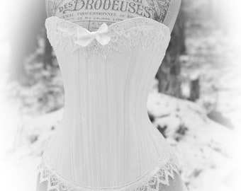 MICHELLE… Romantic Custom Made Victorian White Brocade Cotton Coutil Corset Bodice Ideal for Steampunk  Victorian Wedding by LaBelleFairy