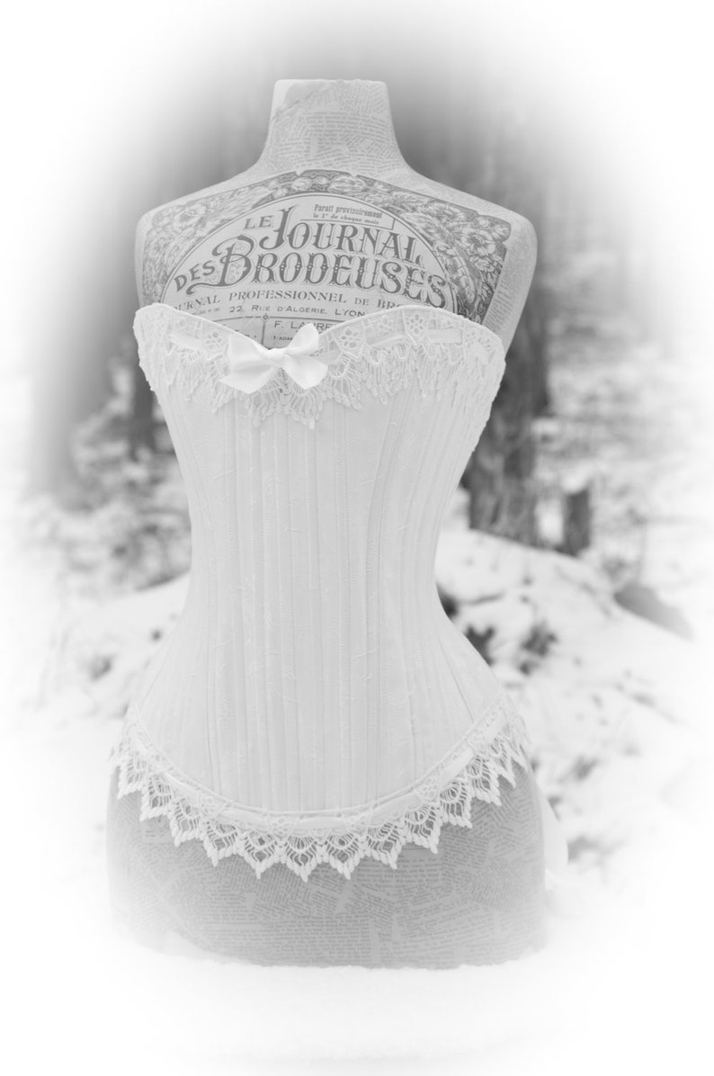 MICHELLE Romantic Custom Made Victorian White Brocade Cotton Coutil Corset Bodice Ideal for Steampunk Victorian Wedding by LaBelleFairy image 1