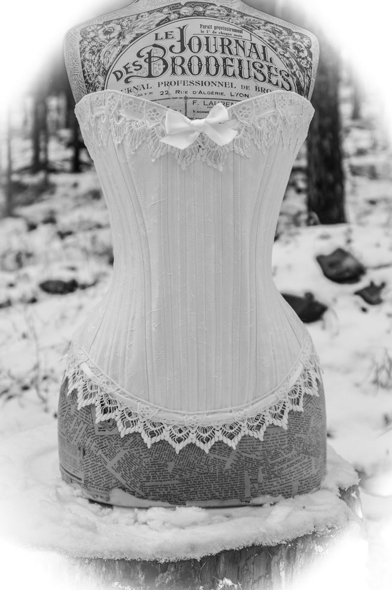 MICHELLE Romantic Custom Made Victorian White Brocade Cotton Coutil Corset Bodice Ideal for Steampunk Victorian Wedding by LaBelleFairy image 2