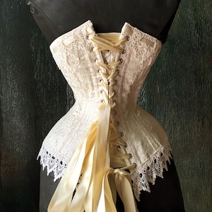 Chloe… Beautiful Custom Handmade steel boned Victorian Wedding Corset in ivory duchesse and ivory lace Bespoke just for you Hand Crafted