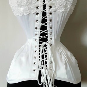 Luminous White Satin Handmade Edwardian S Bend Steel Boned Corset with Lace Detail Custom made Just for you image 6