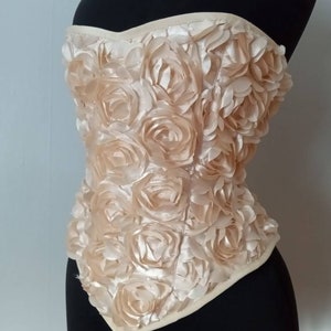 Sample sale Glorious deep cream roses handmade steel boned Victorian overbust corset one of a kind handmade in Canada by La belle fairy image 3
