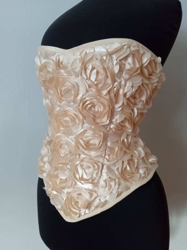 Sample sale Glorious deep cream roses handmade steel boned Victorian overbust corset one of a kind handmade in Canada by La belle fairy image 3