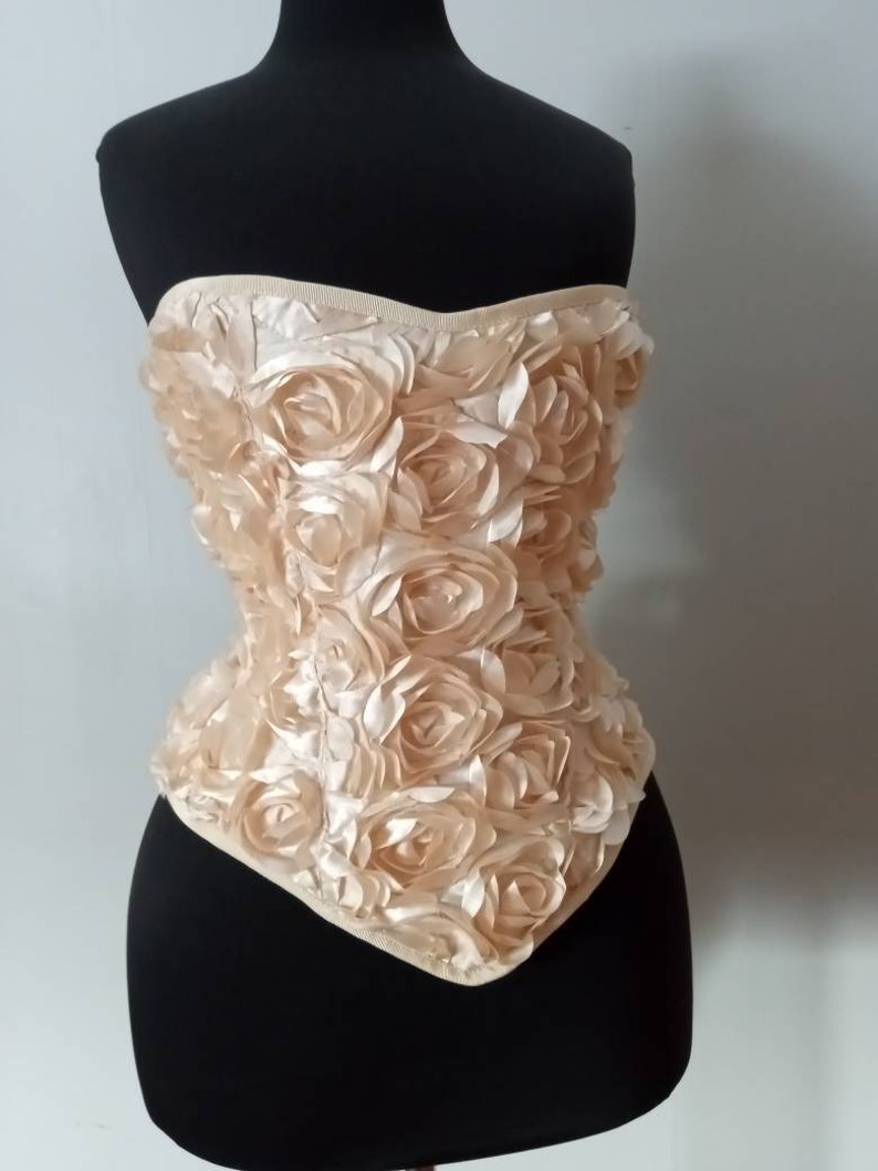 Sample sale Glorious deep cream roses handmade steel boned Victorian overbust corset one of a kind handmade in Canada by La belle fairy image 1