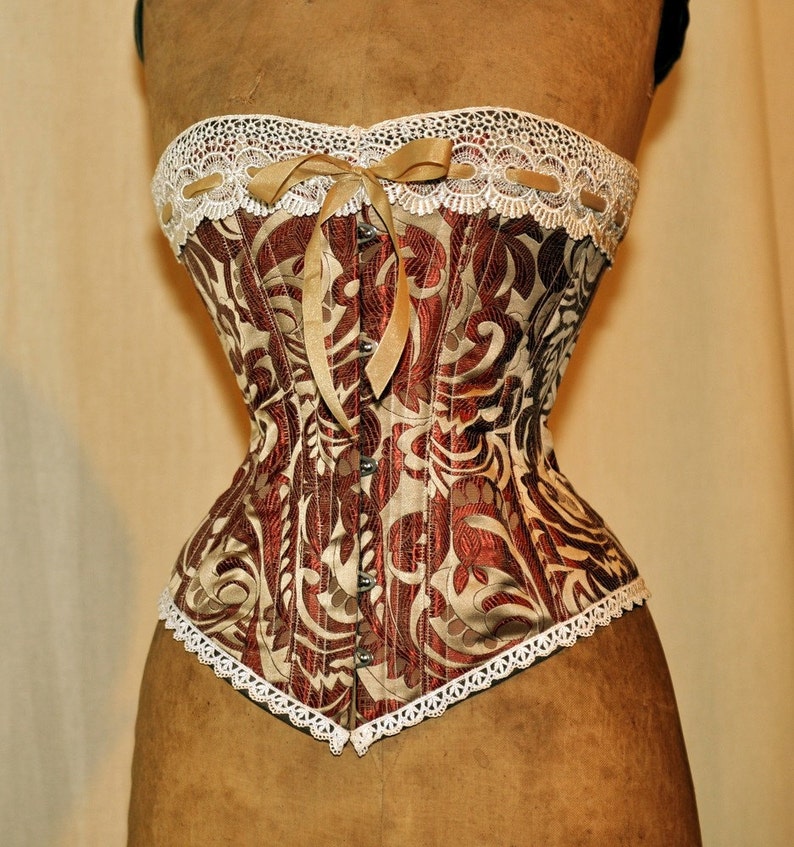 Serry Coffee Brocade & Faux Leather Steampunk Corset