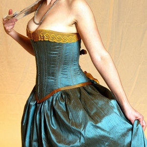 Limited Edition Turquoise Blue and Gold Corset Gown Custom Made perfect Victorian Mermaid Steampunk Wedding Dress image 1