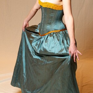 Limited Edition Turquoise Blue and Gold Corset Gown Custom Made perfect Victorian Mermaid Steampunk Wedding Dress image 3