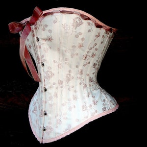 Romantic handmade by La belle fairy pink coutil steel boned traditional Victorian overbust Corset- Steampunk Clothing- Wedding Lingerie