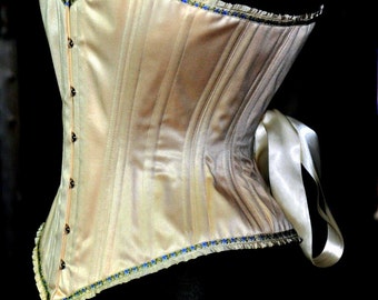 Perfect Steel Boned Ivory Satin Coutil  Overbust Wedding Corset with Lovely Vintage Trim Custom Made Just for You