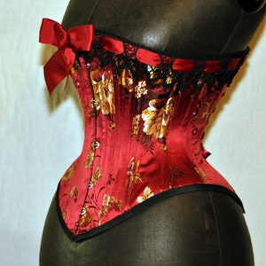 Handmade Brocade Red Silk Mid-Bust Corset Custom Made Just for You