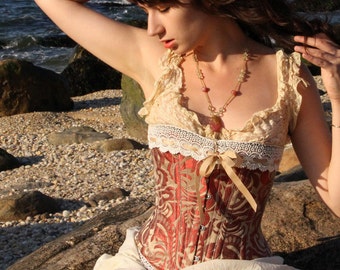 Bronze Steampunk Corset- Brocade Silk- Steampunk Wedding- Lingerie