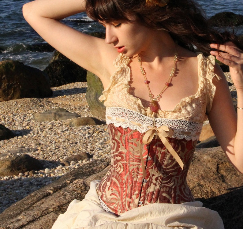 Bronze Steampunk Corset Brocade Silk Steampunk Wedding Lingerie image 1