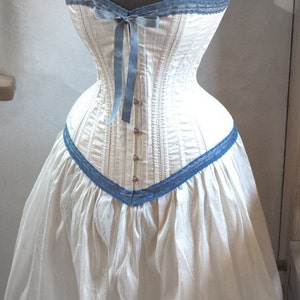 Handmade in Canada Steampunk Victorian Wedding Dress: Ivory and Blue steel boned Corset & Skirt by labellefairy image 1