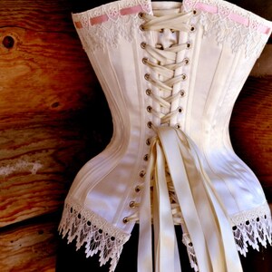 NANCYBespoke Traditional Ivory Satin Handcrafted Victorian Wedding Corset by professional corsetiere LaBelleFairy for wedding or boudoir image 5