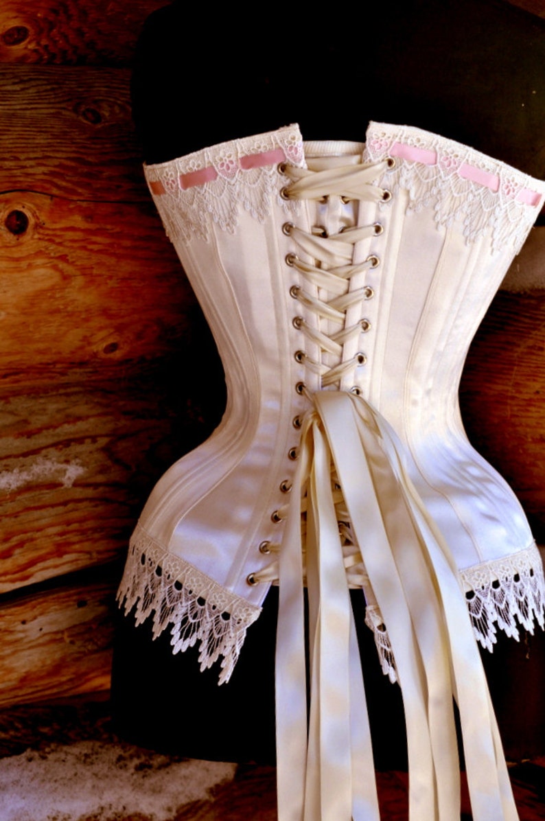 NANCYBespoke Traditional Ivory Satin Handcrafted Victorian Wedding Corset by professional corsetiere LaBelleFairy for wedding or boudoir image 5