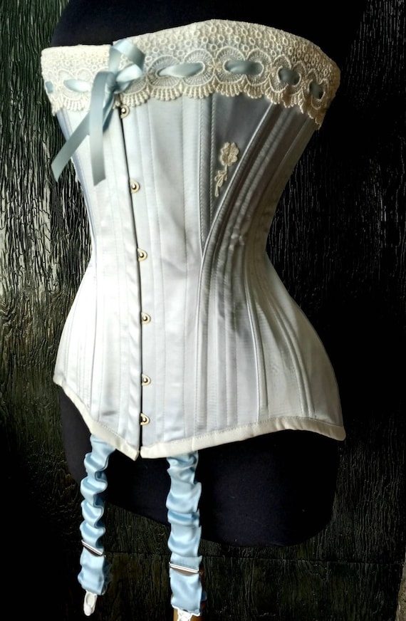 Handcrafted Authentic Edwardian Corset Design Powder Blue With