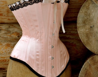 Classic Cameo Corset- Custom made peach pink Steel boned Victorian overbust corset Lingerie for Bridal Wedding boudoir Erotic Plus Size