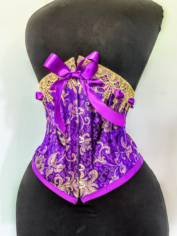 Handmade Purple Silk Brocade Corset: Steel Boned Victorian