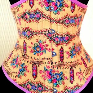 Corsé victoriano bajo el busto con varillas de acero y tela vintage, confeccionado a mano en Canadá, listo para enviar. Venta de muestra, de corsetiere labellefairy.