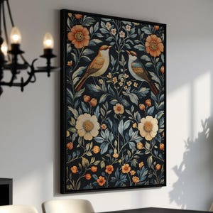 William Morris Bird and Floral Art - Framed Canvas Print, Vintage Botanical Art, Ready to Hang Large Wall Art, Gift for Mom, Hallway Decor