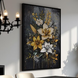 Elegant Blossoms Framed Canvas Print - Large Floral Wall Art, Flower Painting Print, Botanical Bedroom Decor, Ready to Hang, Gift for Her