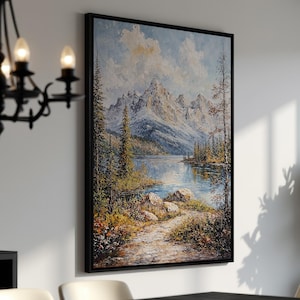 Majestic Mountain Lake Framed Canvas Print, Large Wall Art for Lodge Decor - Nature Lover Gift, Landscape Painting Print, Ready to Hang