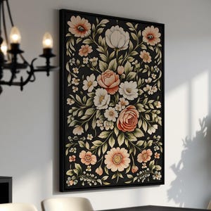 Elegant Vintage Floral Framed Canvas Print - Large Wall Art, Flower Painting, Ready to Hang, Flowers Canvas Art, Home Decor, Gift for Her