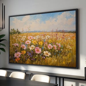 Wildflower Meadow Framed Canvas Print - Large Wall Art, Floral Nature Scene, Landscape Art - Spring & Summer Decor, Ready to Hang Gift Idea