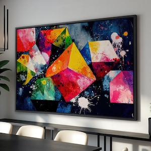 Abstract Geometric Framed Canvas Wall Art Colorful Shapes Painting Print Bright and Bold Wall Decor Modern Vivid Artwork Ready to Hang Gift