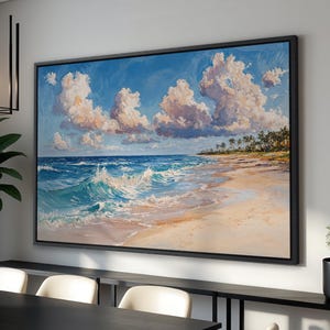Seaside Art Beach Canvas – Framed Canvas Print of Vibrant Ocean Waves with Coastal View – Seascape Art for Home Decor, Ready to Hang Gift