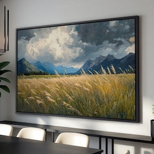 Pastoral Mountain Scenery - Framed Canvas Print, Large Countryside Landscape Art, Gift for Her, Calm and Peaceful Painting, Nature Decor