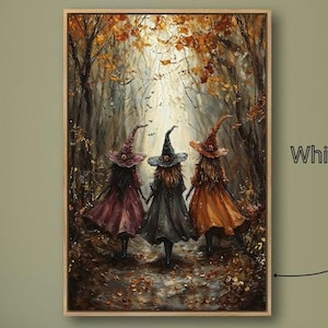 Mystical Witches Framed Canvas Print Halloween Decor Enchanted Forest Canvas Wall Art Magic Ritual Painting Print Gift Ready to Hang