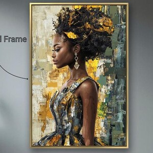 Charming Black Woman Luxury Framed Canvas Print Fashion Girl Canvas Wall Art African Beauty Painting Print Modern Wall Decor Ready to Hang