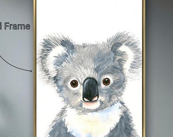 Koala Bear Watercolor Painting Print, Framed Nursery Wall Art
