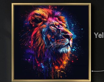 Lion Framed Canvas Print, Abstract Animal Wall Art